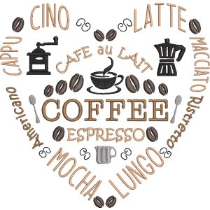 Stickdatei Kaffee Herz Coffee Espresso Cappucino