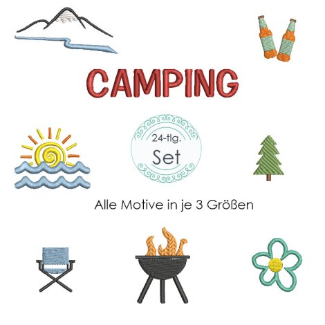 Stickdatei Camping Symbole / Icons 24 Dateien Set