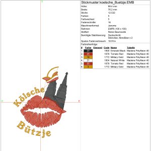 Stickdatei Kölsche Bützje Karneval 10x10