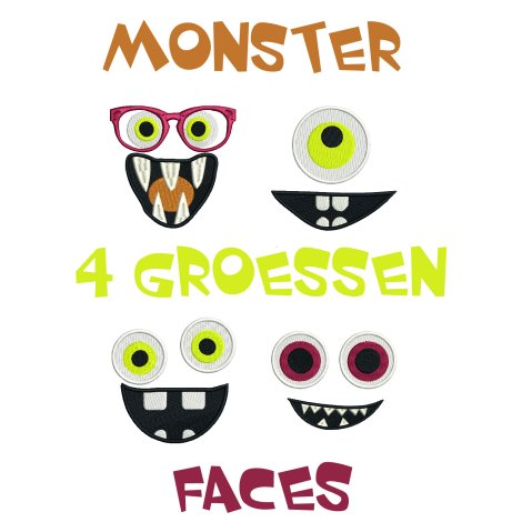 Stickdatei Monster Faces in 4 Größen
