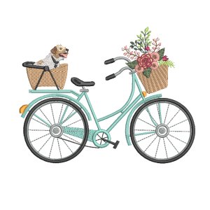 Stickdatei Fahrrad mit Blumen & Hund