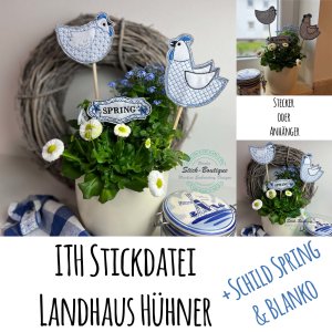 ITH Stickdatei Landhaus H&uuml;hner
