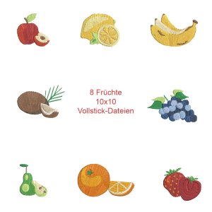 8 Früchte Obst Set Stickdatei 10x10